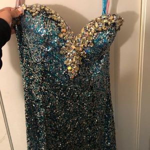 Sequent and crystal evening gown